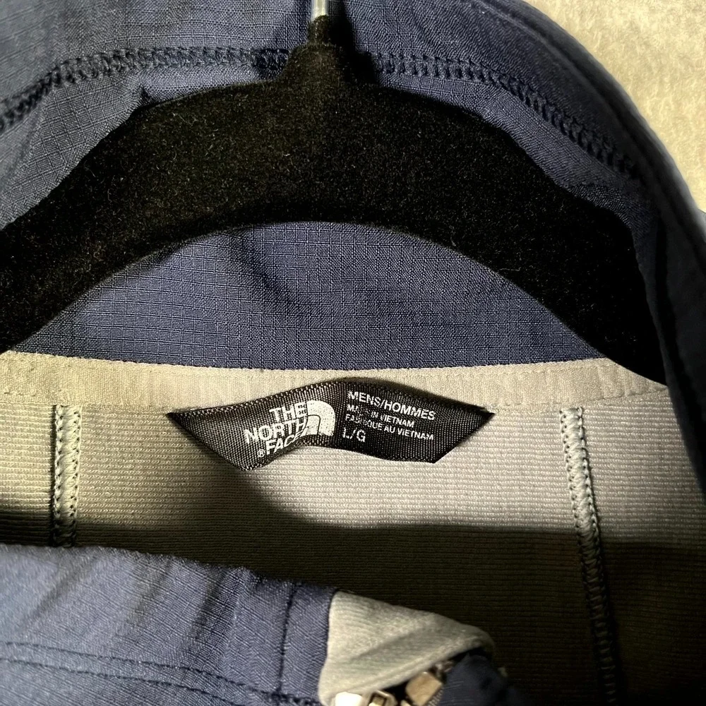 The North Face Track Jacket Mens Large Blue Gray Logo Mock Neck Full Zip Outdoor